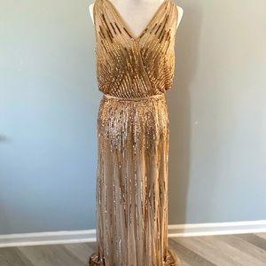 Adriana Papell gold sequin dress